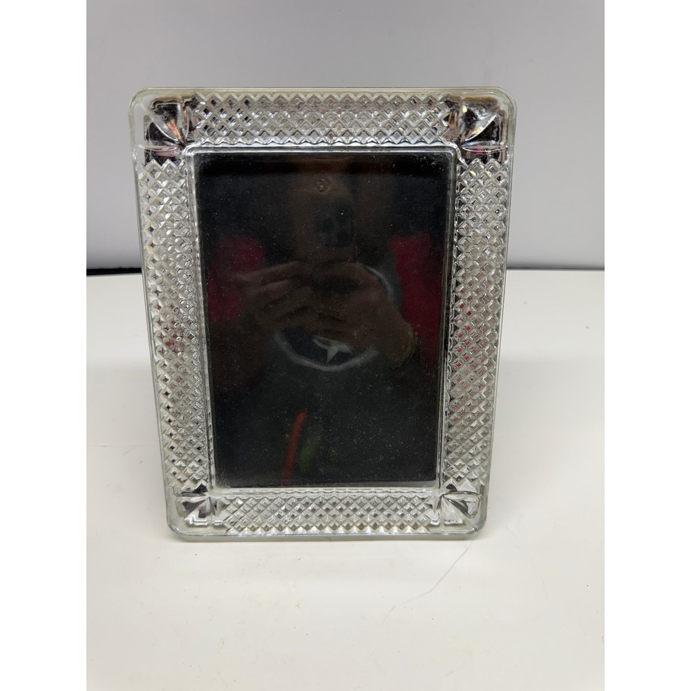 Vintage Diamond Cut Glass Picture Frame 5x7 Tabletop Wall Mount Clear Silver